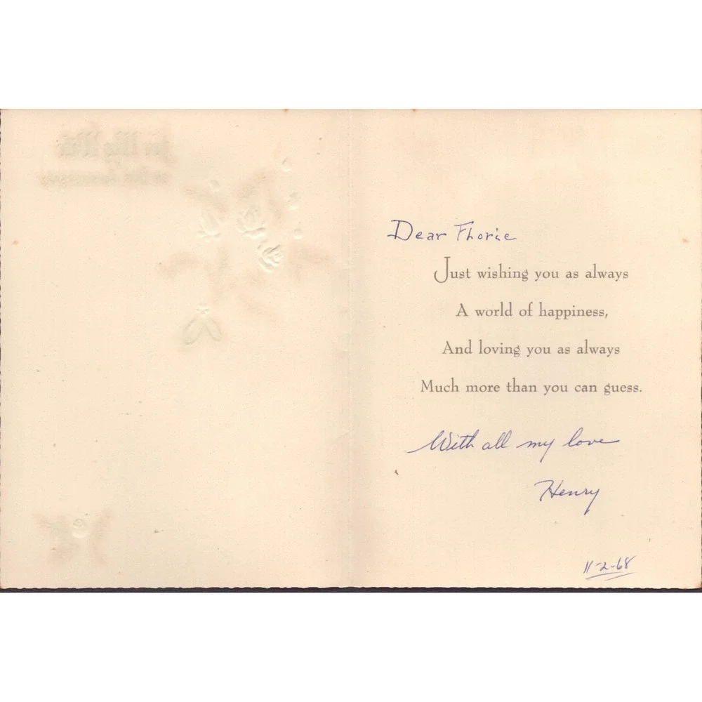 Vintage 1968 Hallmark Anniversary Card For My Wife Embossed Roses Used